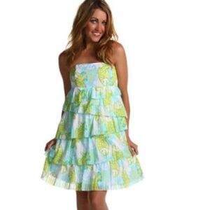 Lilly Pulitzer Dress Tier White Stripe Off the Hook Fish Shift Midi